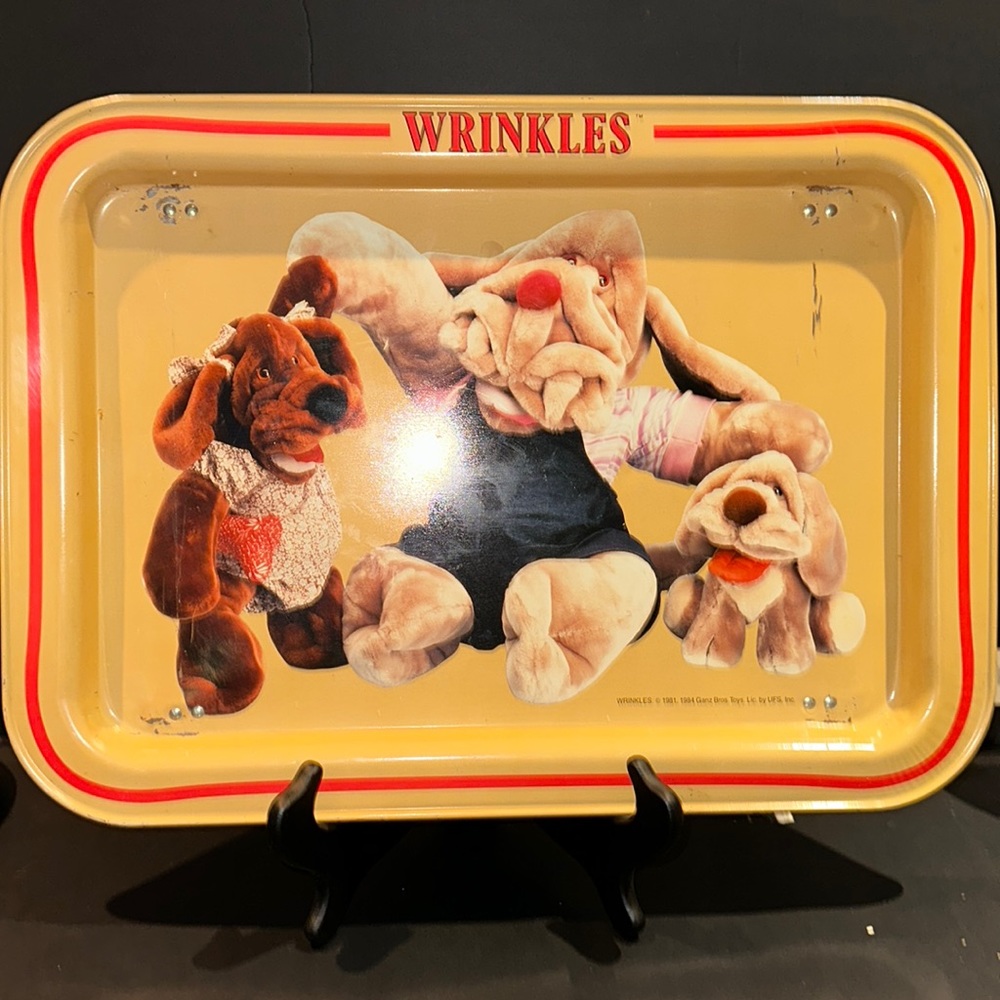 Vintage Gantz Bros. Wrinkles TV Tray 1984 Plush Toys Graphics Tin With Legs
